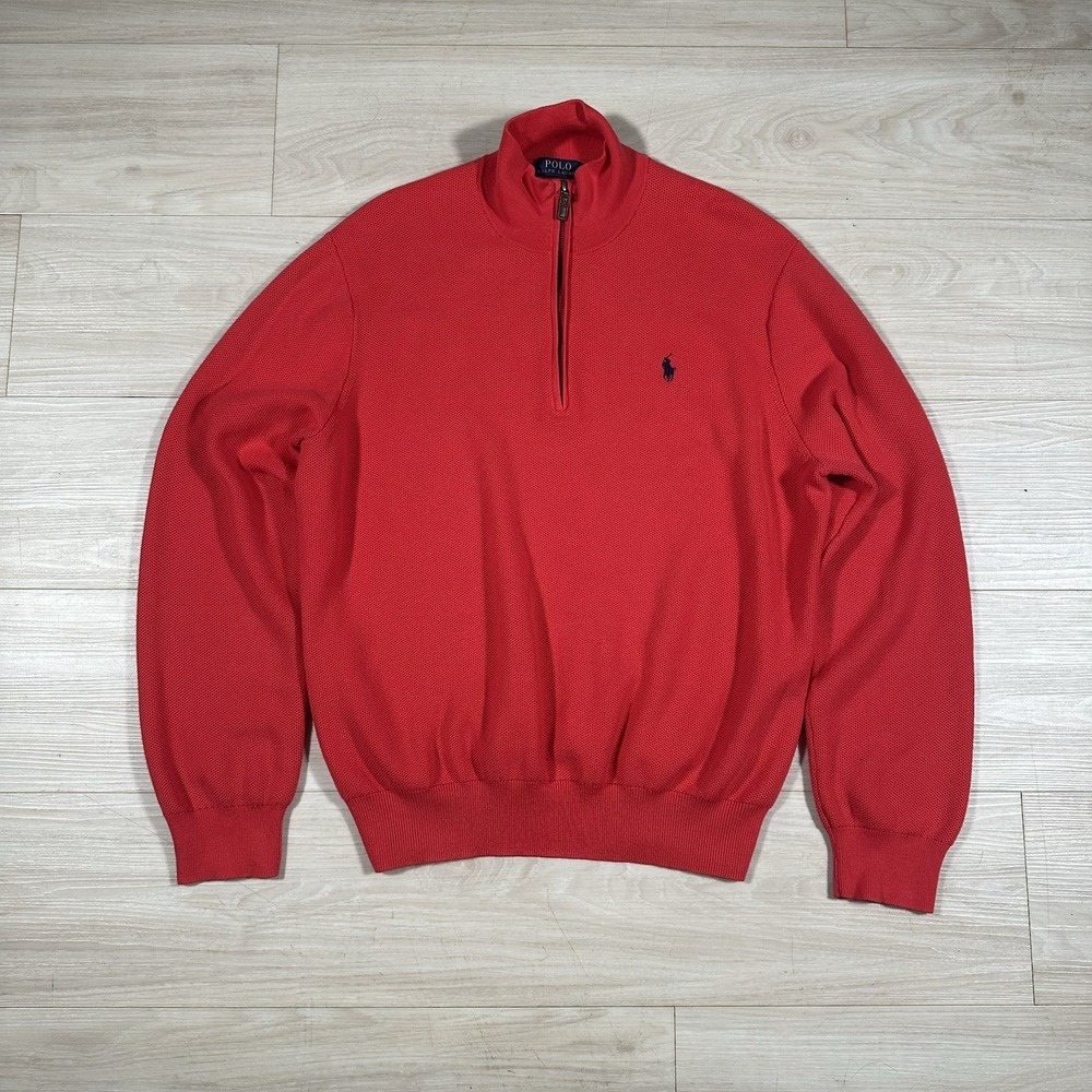 Polo Ralph Lauren Sweater Men Extra Large Red Luxury Jersey Quarter Zip Pullover